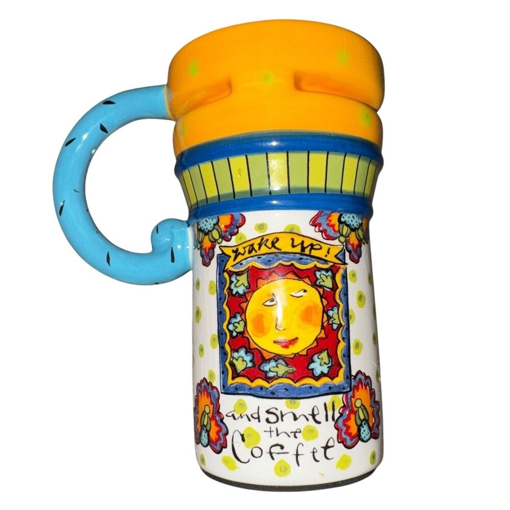 Vintage Wake Up & Smell The Coffee Sun Tall Ceramic Coffee Mug Tea Cup EUC 90s